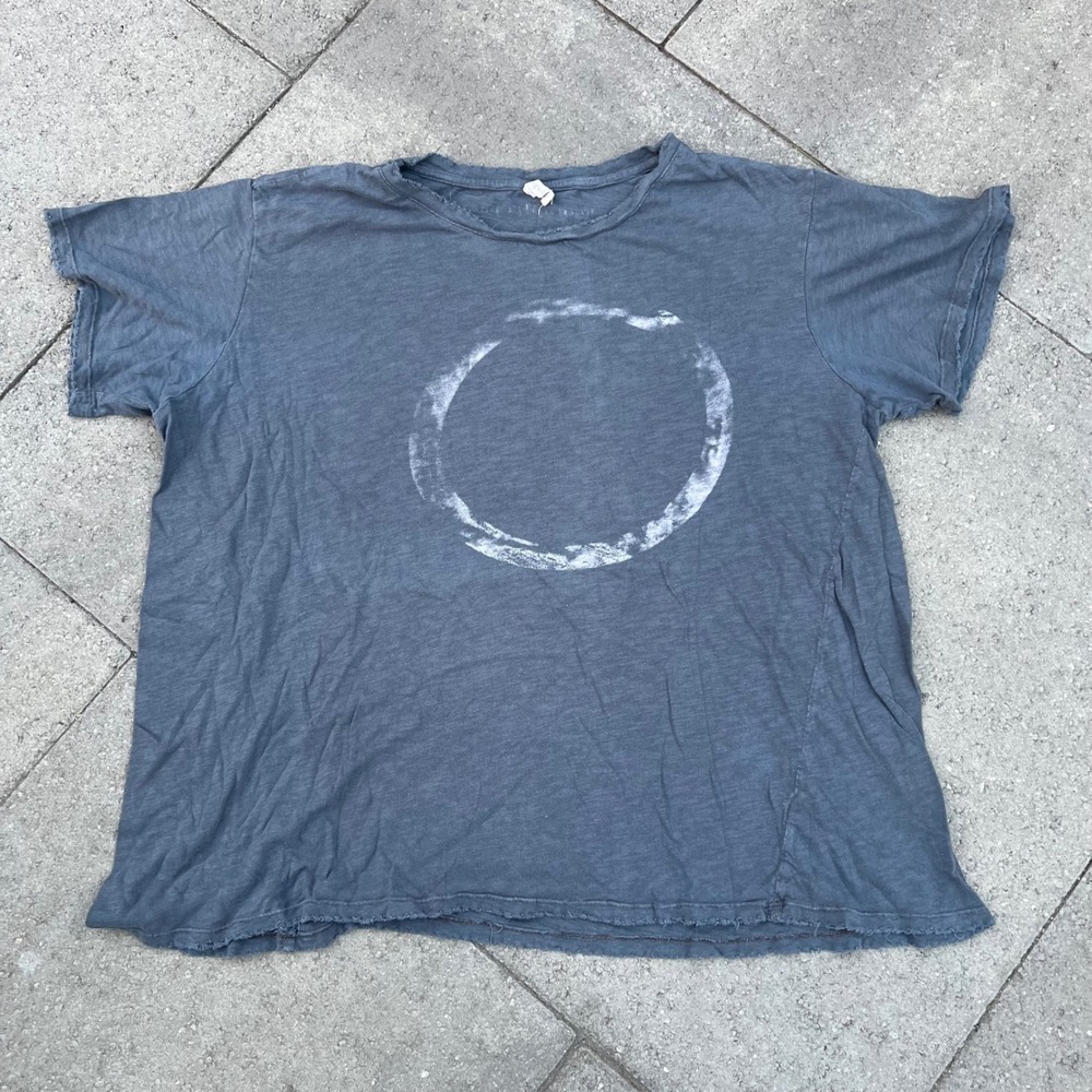 Magnolia Pearl Distressed Graphic Tee Blue Grey Circle Logo One Size Boho